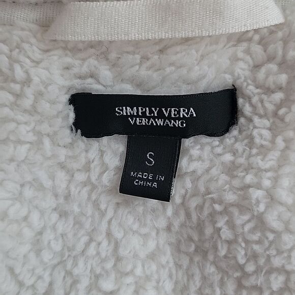 Vera Wang teddy fleece jacket open front - grey & cream Women's Size S - Picture 8 of 11